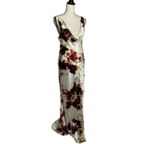 NWT NICHOLAS Sally Watercolor Floral Ivory Cowl Neck Side Slit Maxi Dress - Picture 7 of 17